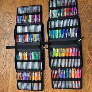 Lot of 2 Tanmit Pen Cases with 158 ct Glitter Gel Pens
